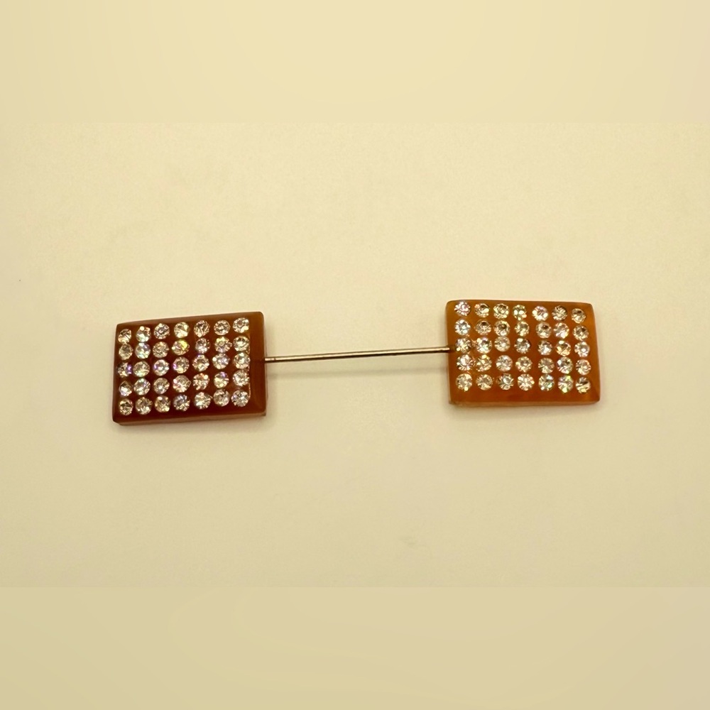 Estate Amber Lucite Celluloid Art Deco Rhinestone Hat Stick Pin